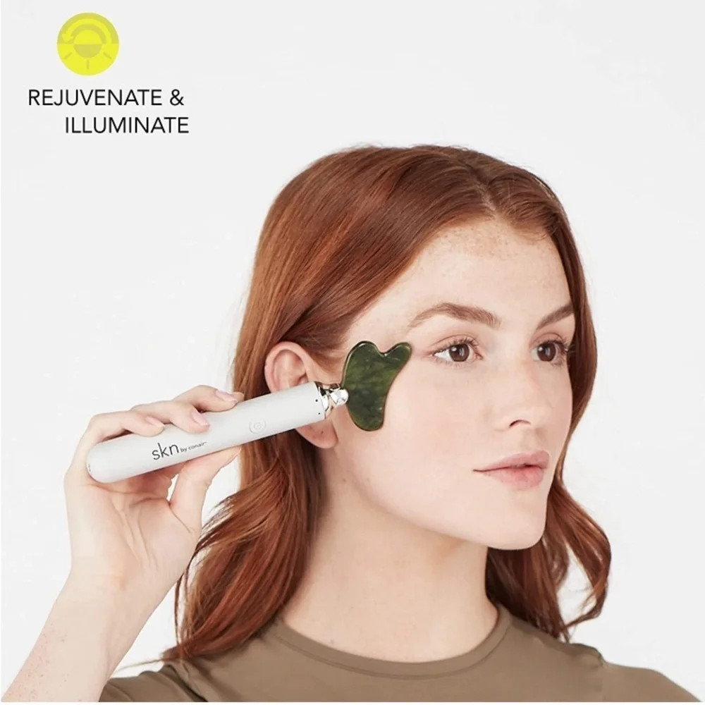 NWT skn Conair Jade Vibrating Face Roller Kit 4 Attachments Gua Sha Silver balls - Picture 8 of 9